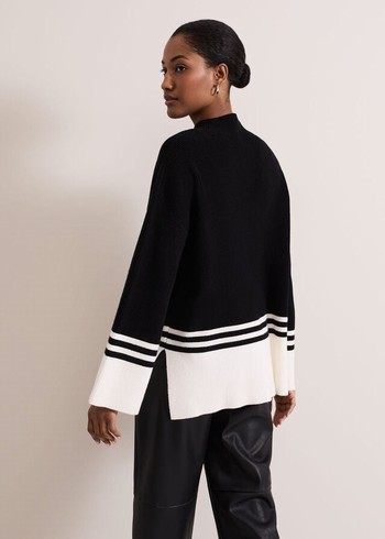 Phase Eight Kayleigh Chunky Boxy Striped Knitwear Black/White Canada | BZAIUH-506